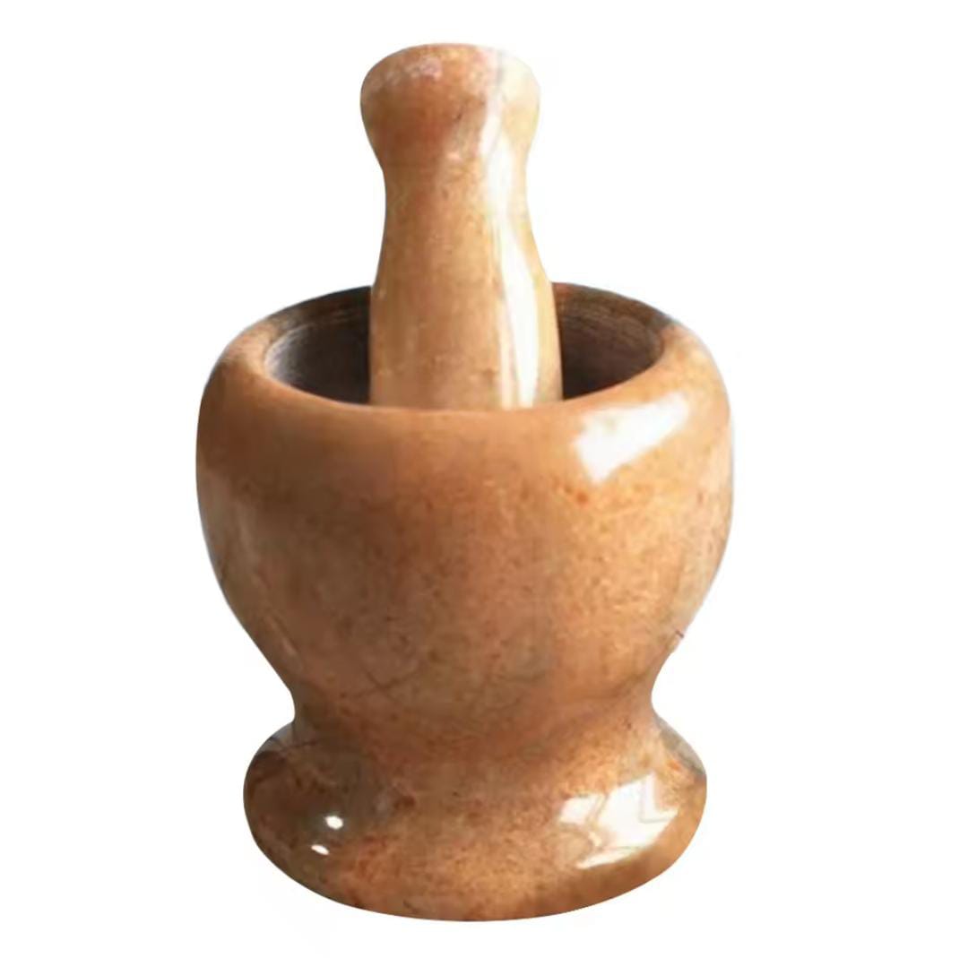 Manual Stone Grinder Mortar and Pestle – 2kg Durable Stone, Efficient Grinding and Crushing Tool, Brown & White Colors, Perfect for Spices, Herbs, Grains, Kitchen, Traditional Cooking