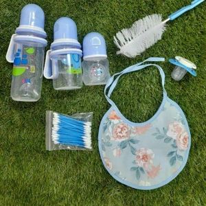 Baby Feeding Set Complete Infant Feeding Kit with Two Bottles Bib Pacifier Bottle Brushes and Hygiene Ear Buds Safe Baby-Friendly Materials