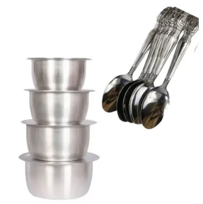 4Pcs Set Of Stainless Aluminum Sufuria cooking sufuria Size 1 2 3 4 plus free 6 spoons -without Lids