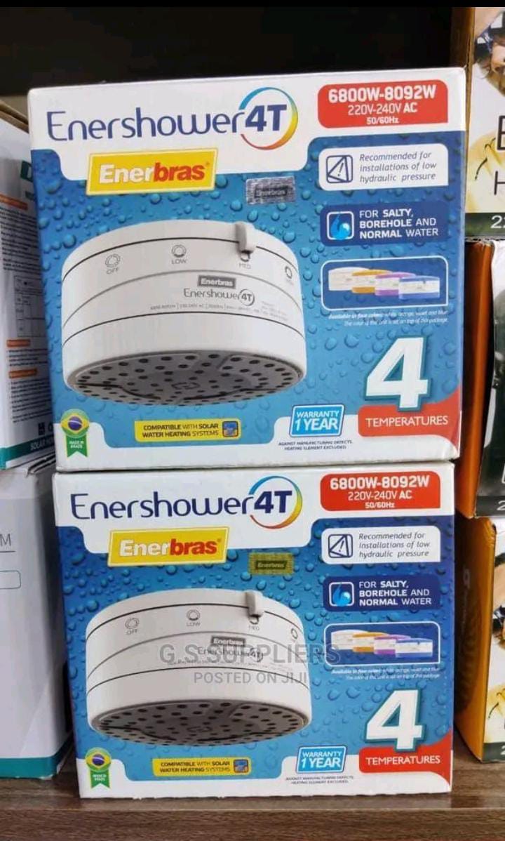 Enerbras Enershower 4T Instant Electric Shower Head Water Heater –for both borehole Salty and Fresh water- High-Performance Fast Heating Shower System for Quick and Comfortable Hot Showers