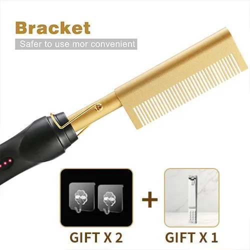 2 in 1 Hot Comb Straightener Electric Hair Straightener Hair Curler Wet Dry Use Hair Flat Irons Hot Heating Comb For Hair Send the hook
