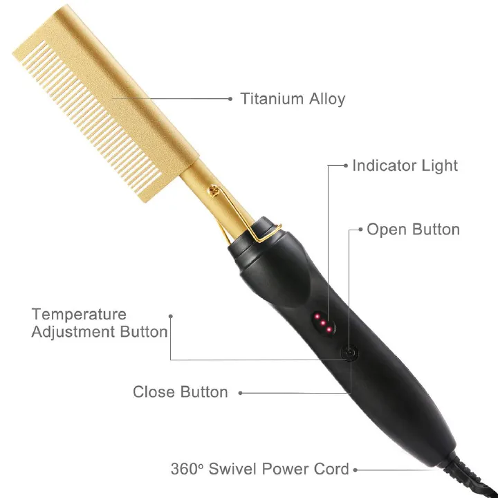 2 in 1 Hot Comb Straightener Electric Hair Straightener Hair Curler Wet Dry Use Hair Flat Irons Hot Heating Comb For Hair Send the hook