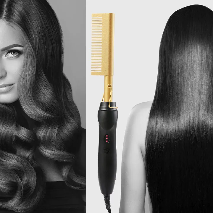 2 in 1 Hot Comb Straightener Electric Hair Straightener Hair Curler Wet Dry Use Hair Flat Irons Hot Heating Comb For Hair Send the hook