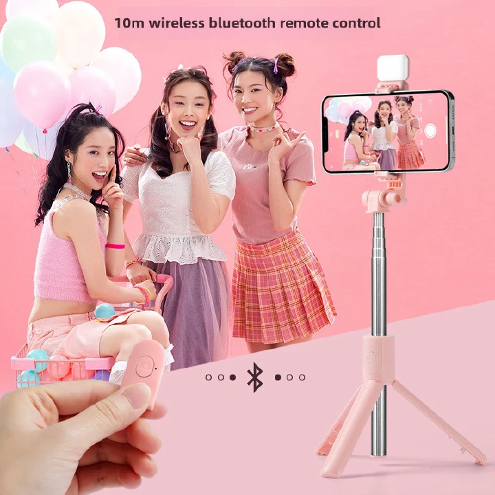 Extended Black Bluetooth selfie stick 3in1 phones tripod stand fill light telescopic selfie stick wireless remote control tripod Bluetooth live streaming mobile phone stands