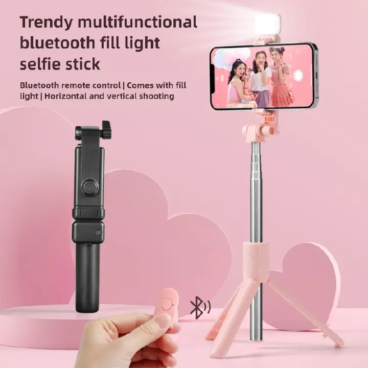 Extended Black Bluetooth selfie stick 3in1 phones tripod stand fill light telescopic selfie stick wireless remote control tripod Bluetooth live streaming mobile phone stands