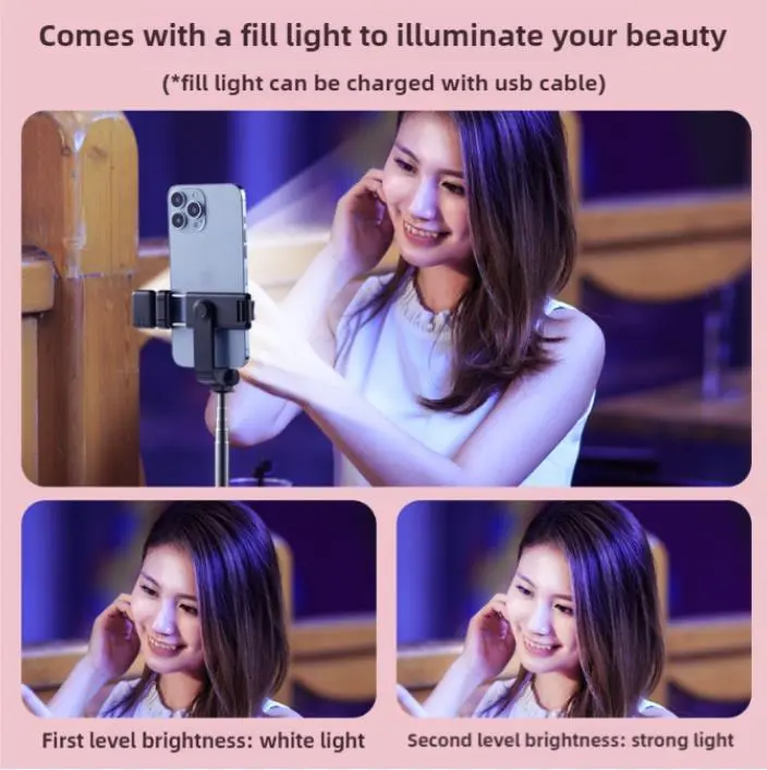 Extended Black Bluetooth selfie stick 3in1 phones tripod stand fill light telescopic selfie stick wireless remote control tripod Bluetooth live streaming mobile phone stands