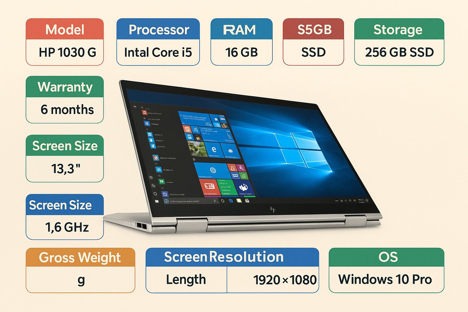 HP EliteBook x360 1030 G4 2-in-1 Laptop | Intel Core i5 8th Gen, 16GB RAM, 256GB SSD, 13.3" FHD Touchscreen, Lightweight & Portable, Ideal for Business and Personal Use
