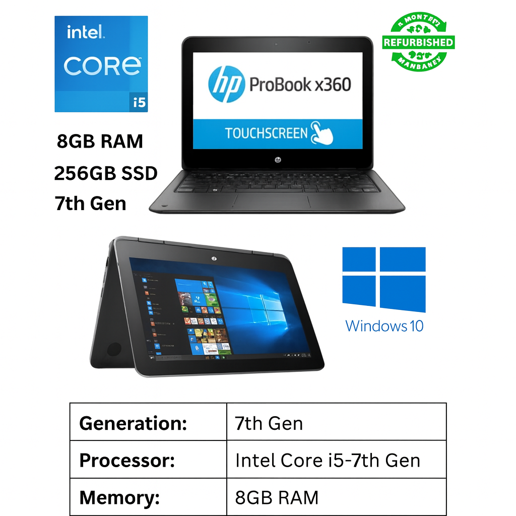 HP ProBook 11 G2 i5 7th Gen – 8GB RAM, 256GB SSD, 11.6” Touch x360 Convertible Laptop. Powerful, portable, and reliable with 6 months warranty