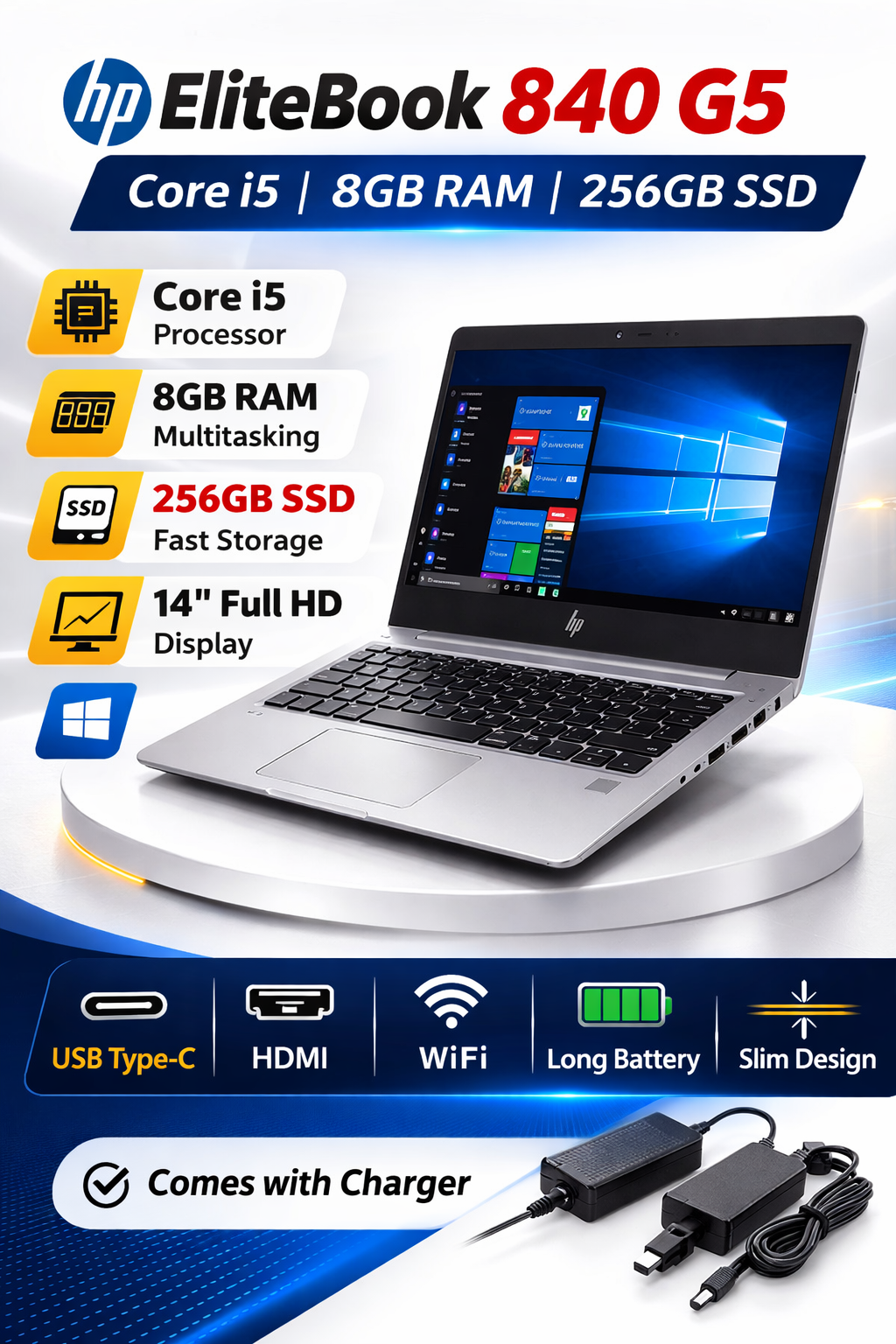 HP EliteBook 840 G5 Laptop Core i5 8GB RAM 256GB SSD 14” Windows 10