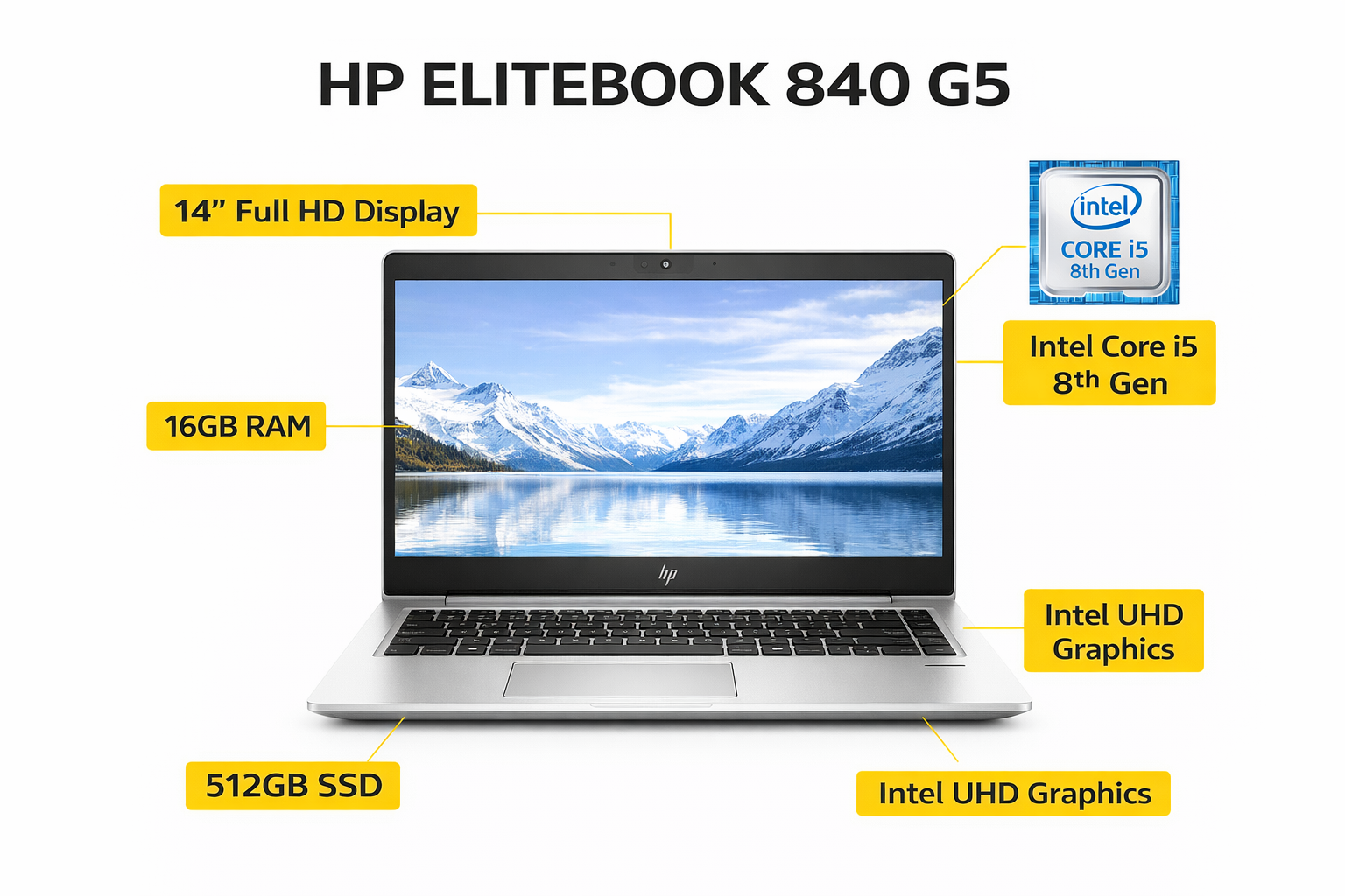 HP EliteBook 840 G5 Laptop Core i5 16GB RAM 512GB SSD 14” Windows 10
