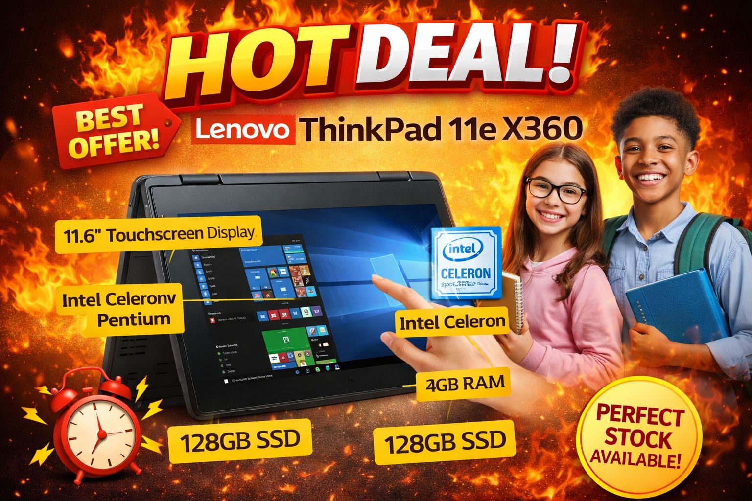 Lenovo ThinkPad 11e X360 Touch Laptop Intel Celeron 4GB RAM 128GB SSD 11.6” Windows 10