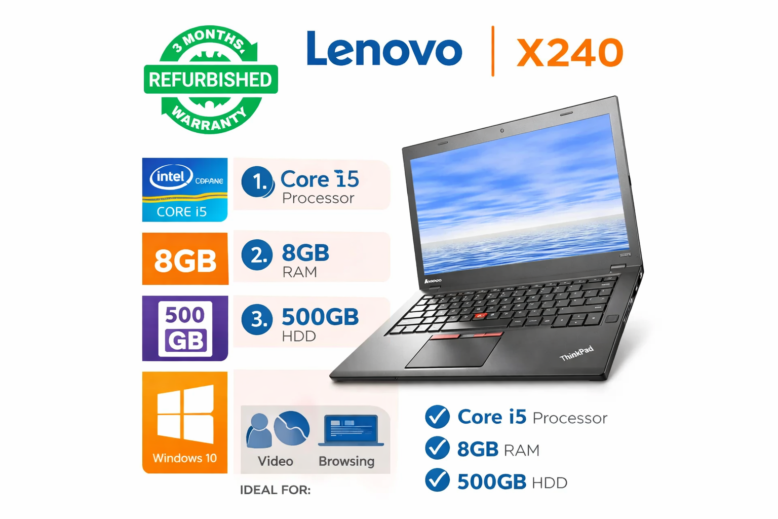 Lenovo X240 Core i5 8GB RAM 500GB HDD Laptop