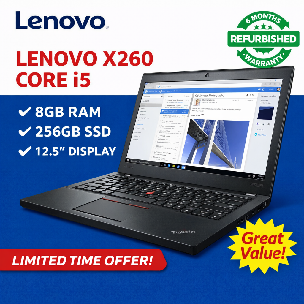 Lenovo X260 Core i5 Laptop - 8GB RAM, 256GB SSD (Refurbished)