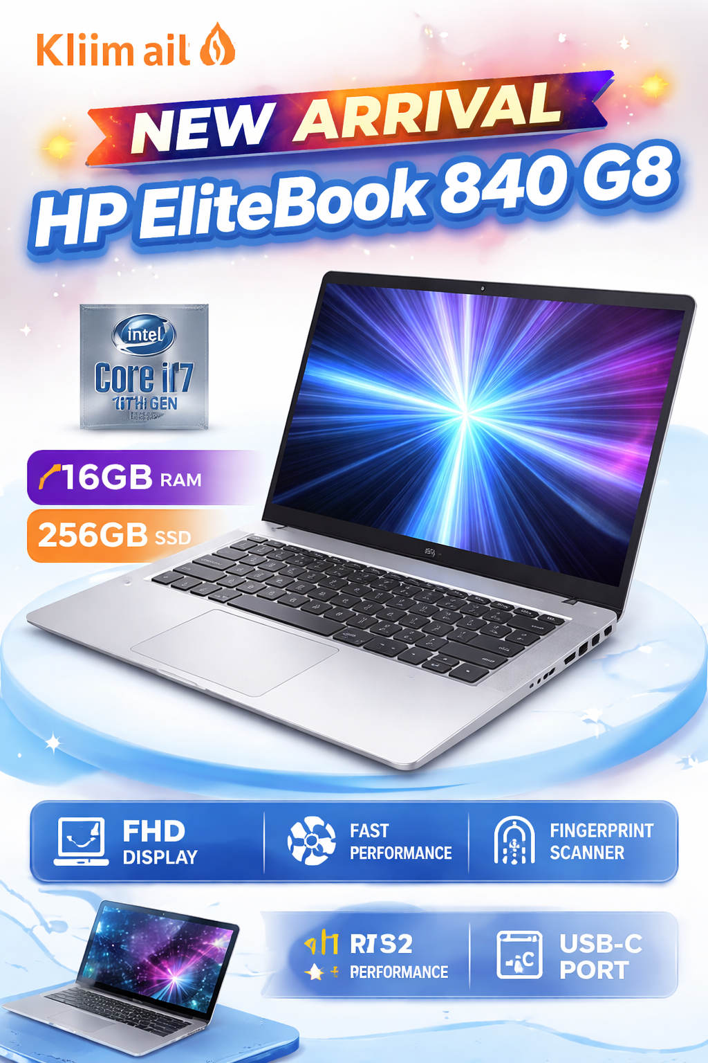 HP EliteBook 840 G8 - Intel Core i7 11th Gen, 16GB RAM, 256GB SSD, FHD Display, USB-C, Fast Performance