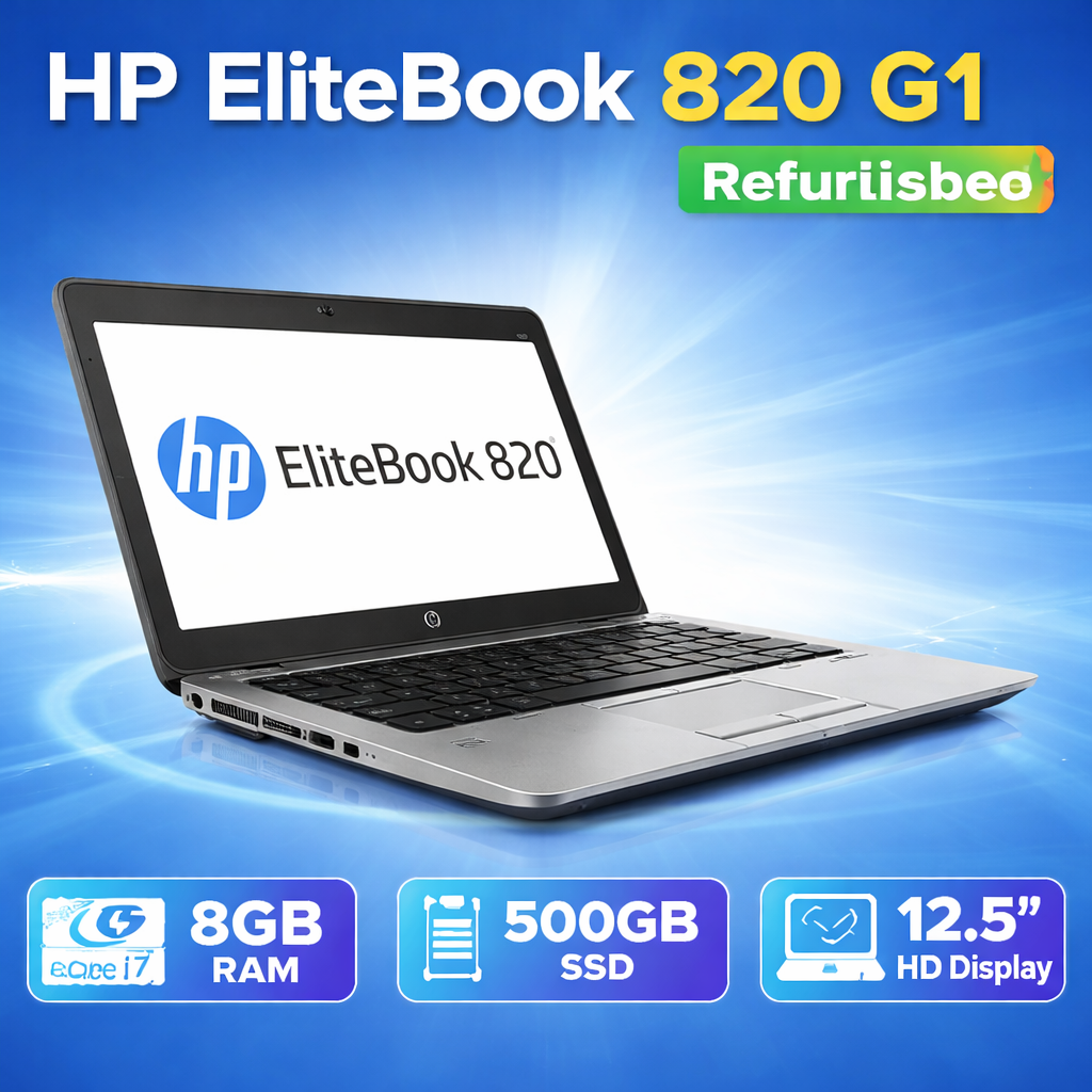 HP EliteBook 820 G1 Refurbished Laptop, Intel Core i7-4600U, 8GB RAM, 500GB SSD, 12.5-inch HD Display, Windows 10 Pro – High Performance, Portable Business Laptop