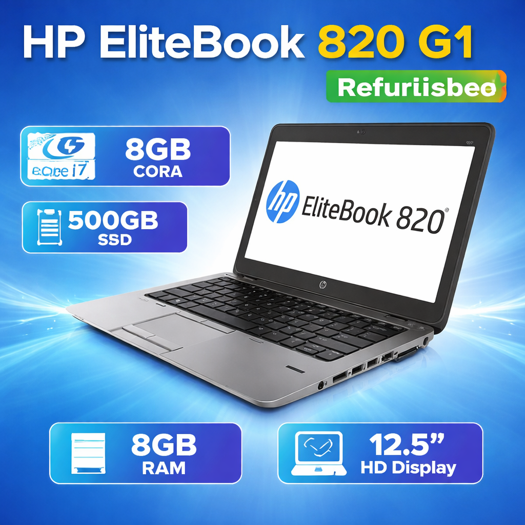 HP EliteBook 820 G1 Refurbished Laptop, Intel Core i7-4600U, 8GB RAM, 500GB SSD, 12.5-inch HD Display, Windows 10 Pro – High Performance, Portable Business Laptop