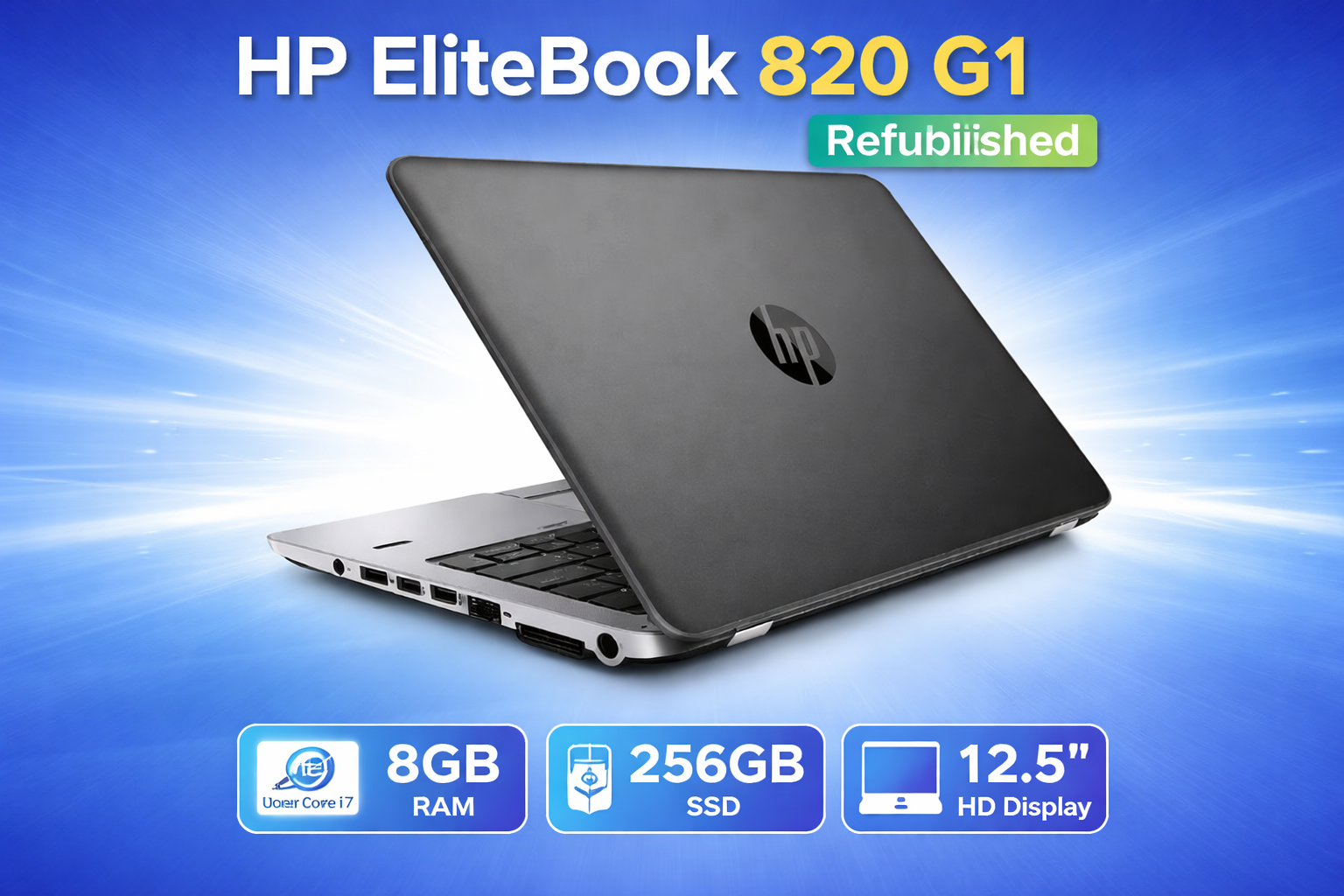 HP EliteBook 820 G1 Refurbished Laptop, Intel Core i7, 8GB RAM, 256GB SSD, 12.5-inch HD Display, Windows 10 Pro – Business Laptop
