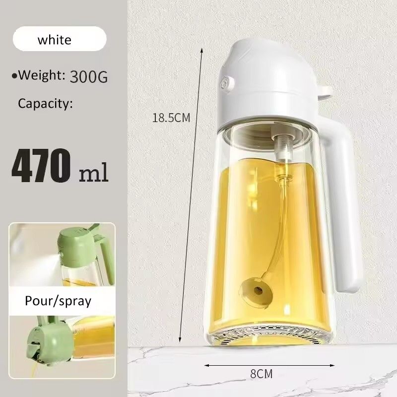 2 in 1 Glass Aerosol Oil Sprayer Bottle, 470ML, Aerosol Oil Dispenser, Sauce Storage Jar for Kitchen, BBQ Cooking Tool