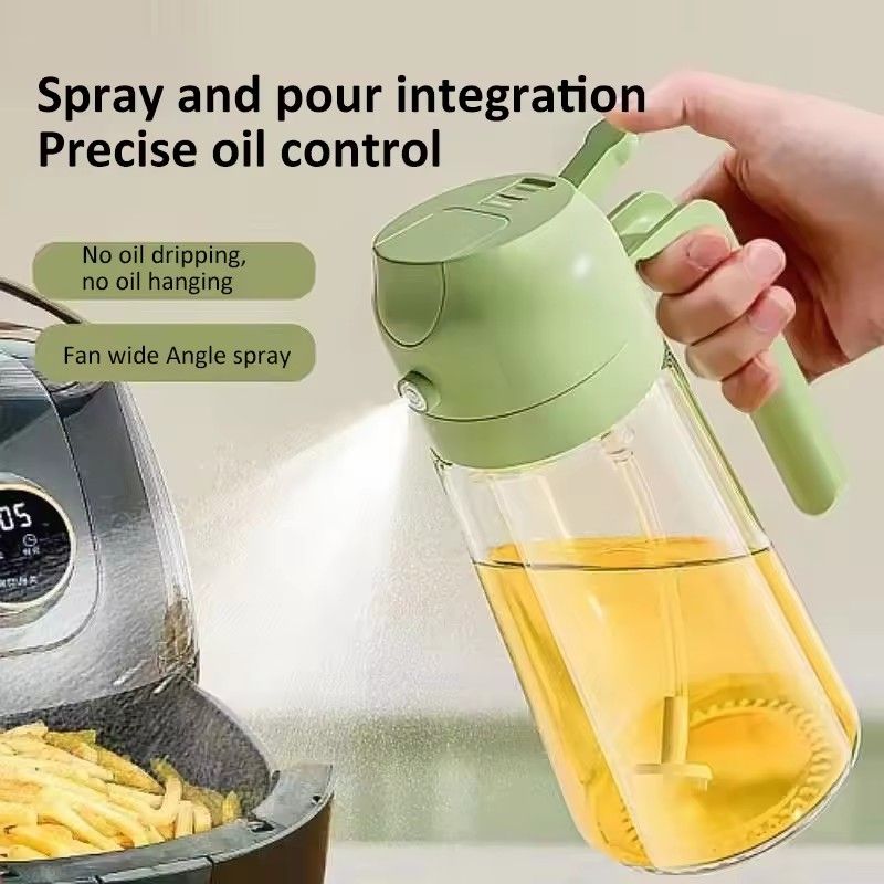 2 in 1 Glass Aerosol Oil Sprayer Bottle, 470ML, Aerosol Oil Dispenser, Sauce Storage Jar for Kitchen, BBQ Cooking Tool