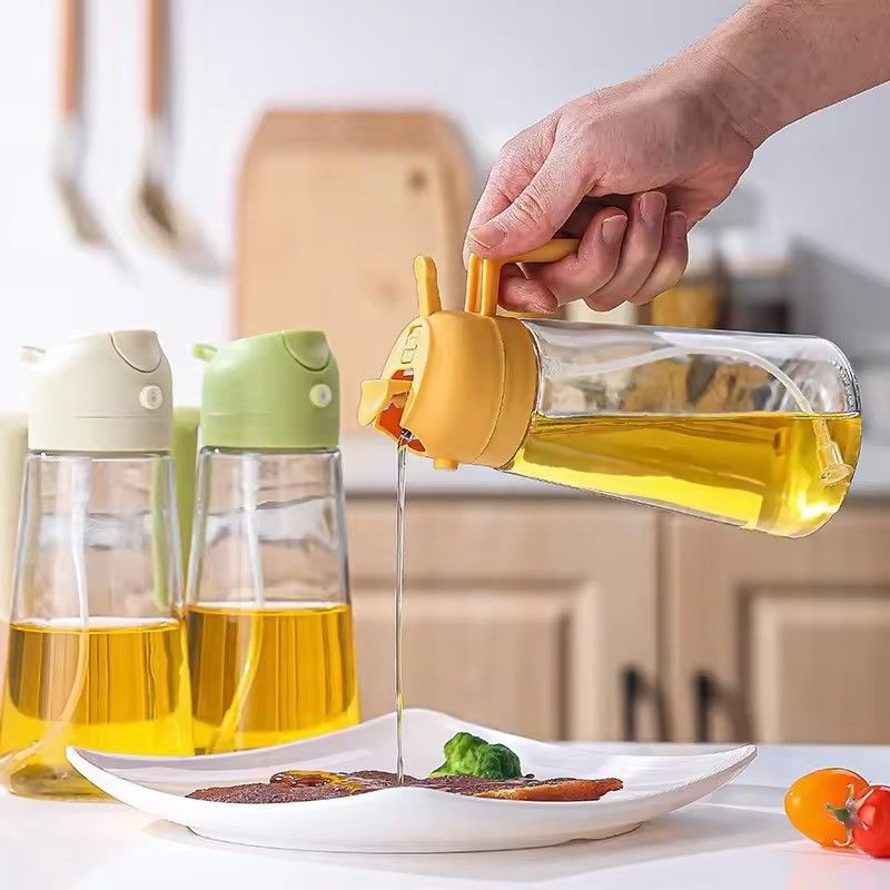 2 in 1 Glass Aerosol Oil Sprayer Bottle, 470ML, Aerosol Oil Dispenser, Sauce Storage Jar for Kitchen, BBQ Cooking Tool