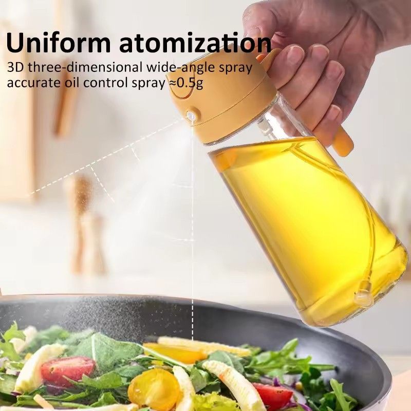 2 in 1 Glass Aerosol Oil Sprayer Bottle, 470ML, Aerosol Oil Dispenser, Sauce Storage Jar for Kitchen, BBQ Cooking Tool