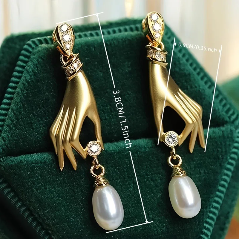 Novel Design Hand with Imitation Pearl Dangle Earrings for Women Hot Trendy Female Accessory Daily Wear Statement Jewelry A-2062