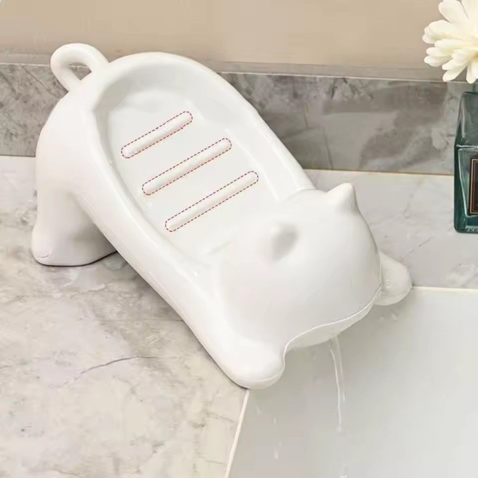 1pc Cute Cat-shaped Soap Dish for Shower, Drainable Bar Soap Holder Household Bathroom Soap Tray