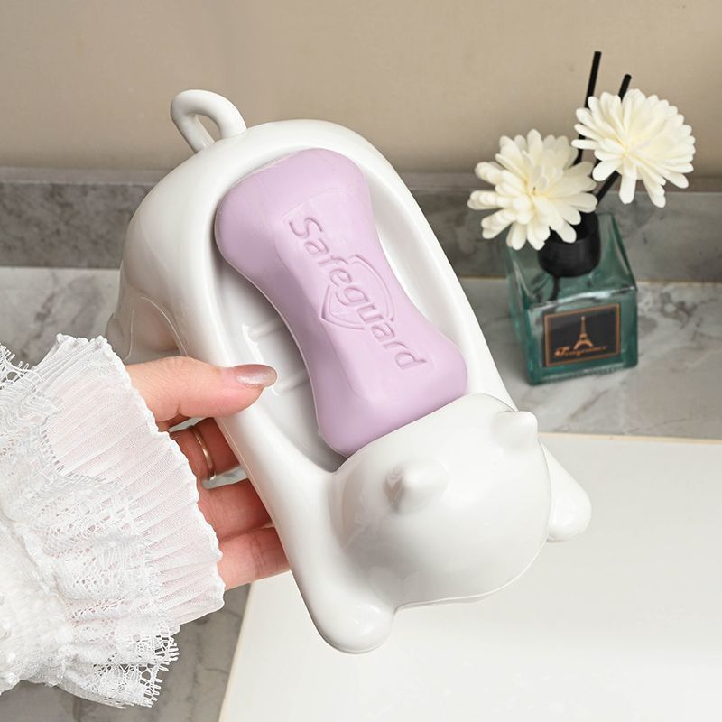 1pc Cute Cat-shaped Soap Dish for Shower, Drainable Bar Soap Holder Household Bathroom Soap Tray
