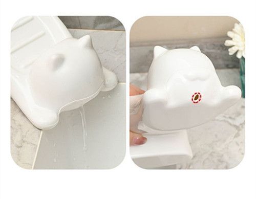 1pc Cute Cat-shaped Soap Dish for Shower, Drainable Bar Soap Holder Household Bathroom Soap Tray