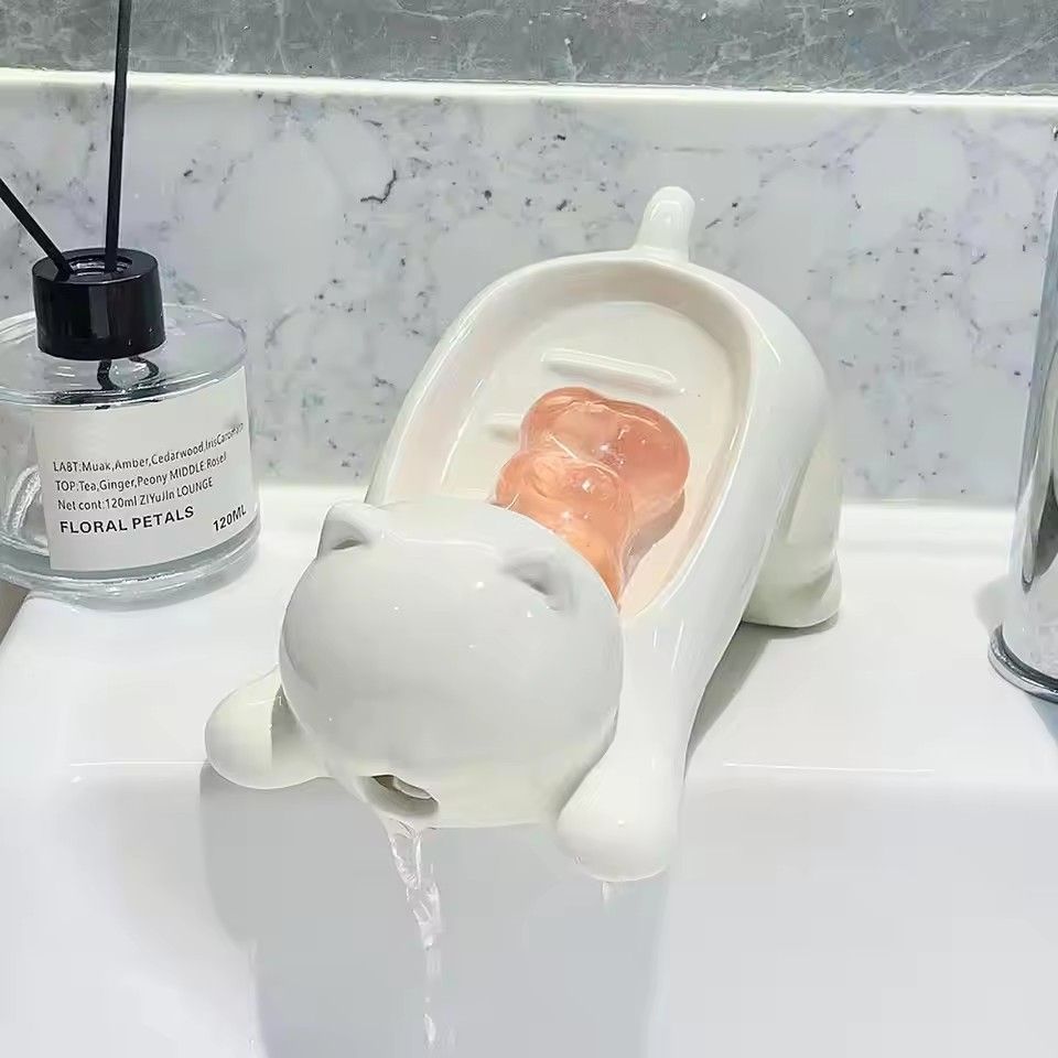 1pc Cute Cat-shaped Soap Dish for Shower, Drainable Bar Soap Holder Household Bathroom Soap Tray