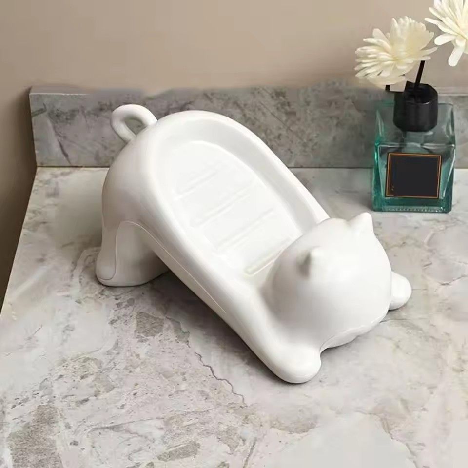 1pc Cute Cat-shaped Soap Dish for Shower, Drainable Bar Soap Holder Household Bathroom Soap Tray
