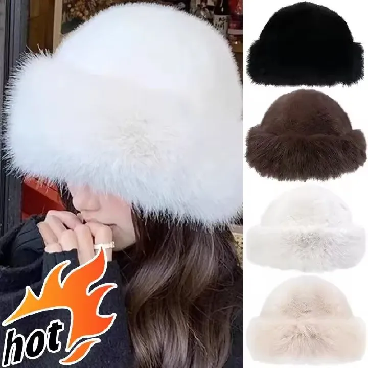 Women Plush Fisherman Hat Warm Women's Winter Hat Thicken Cold Snowy Day Panama Cap Chrismas Gifts New Fluffy Fur Bucket Hat