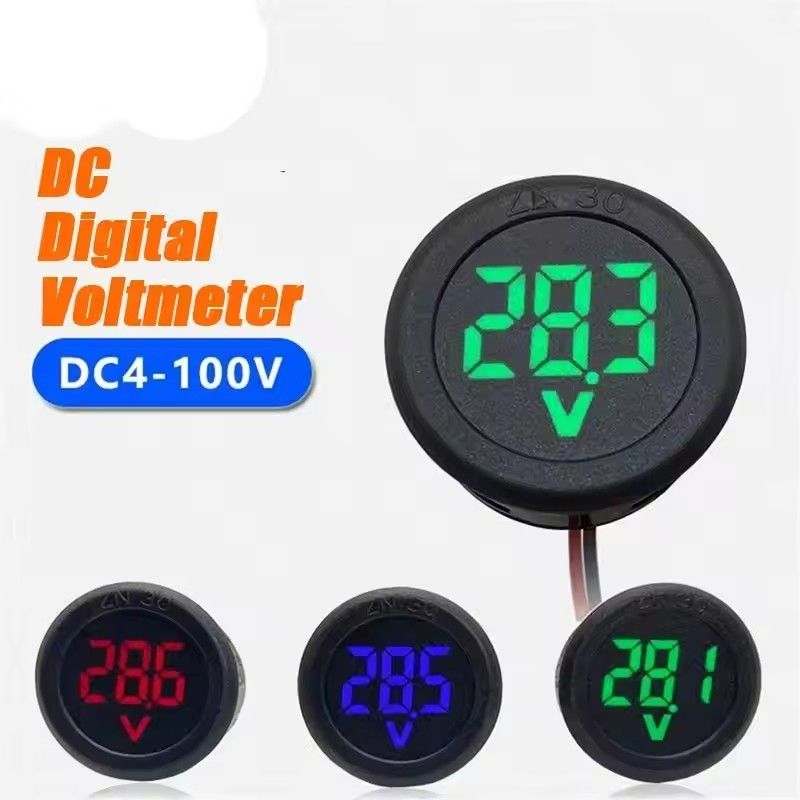 Round DC 4-100V LED Digital Display Circular Two-wire Voltmeter DC Digital Voltmeter Head Display Reverse Connection Protectio C-350