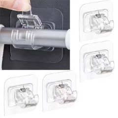2pcs No Drill Curtain Rod Brackets Self-Adhesive Curtain Rod Holder Hook Adjustable Wall Curtain Fixed Clip Hanging Rack C-508