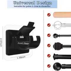 2pcs No Drill Curtain Rod Brackets Self-Adhesive Curtain Rod Holder Hook Adjustable Wall Curtain Fixed Clip Hanging Rack C-508
