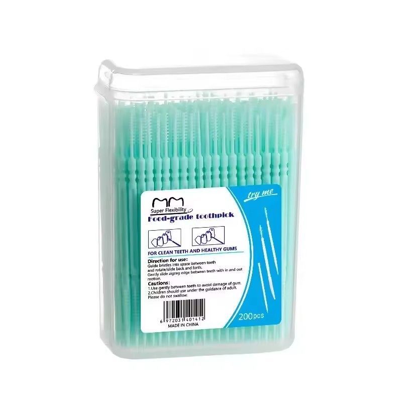 200pcs Plastic Interdental Brush Double Head Thread Dental Toothbrush Stick Toothcare Toothbrush Cleaning Tool