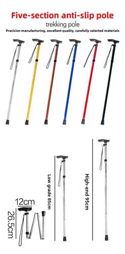 Aluminum Alloy Climbing Cane, Telescopic Folding Climbing Cane, Anti Slip Cane, Elderly Reinforced Adjustable 5-section Cane