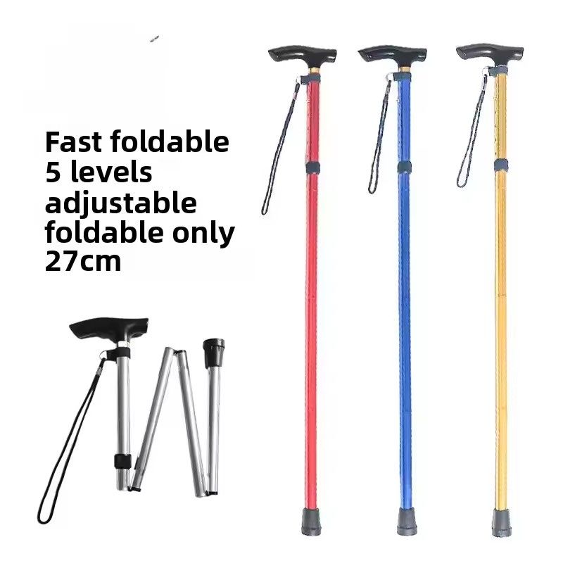 Aluminum Alloy Climbing Cane, Telescopic Folding Climbing Cane, Anti Slip Cane, Elderly Reinforced Adjustable 5-section Cane