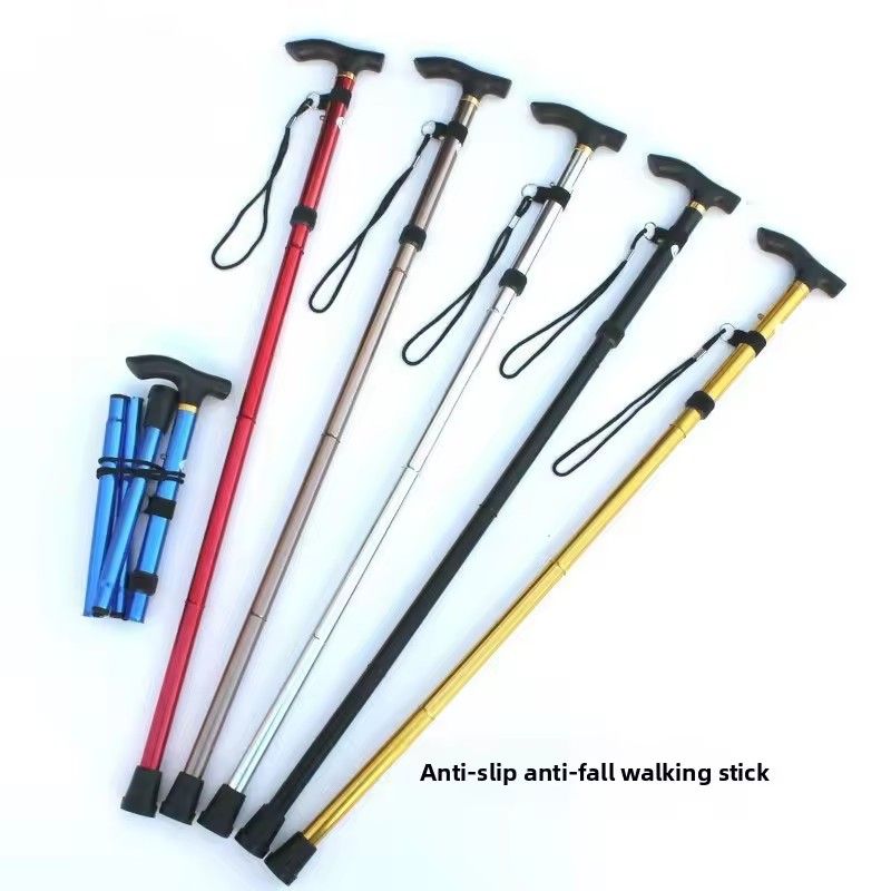 Aluminum Alloy Climbing Cane, Telescopic Folding Climbing Cane, Anti Slip Cane, Elderly Reinforced Adjustable 5-section Cane