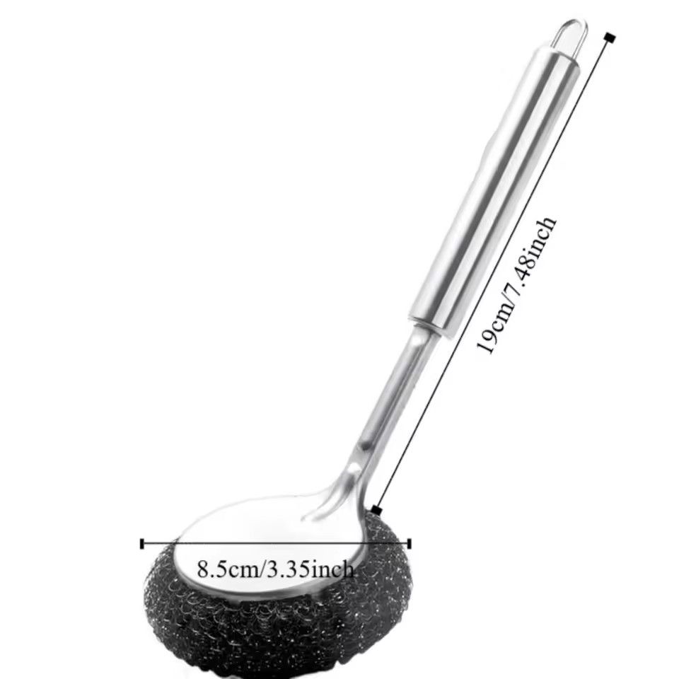 3pcs Stainless Steel Pot Brush with Long Handle, Dishwasher Cleaning Brush, Kitchen, Special Washing Pot, Steel Wool Ball Brush