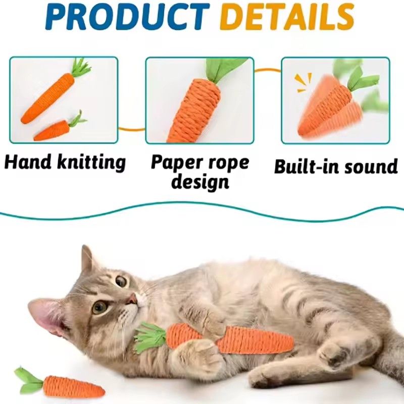 Carrot Cat Toys, Pet Supplies, Anti Bite Paper Rope, Interactive Teeth Cleaning Game, Cat Carrot Chewing Toys