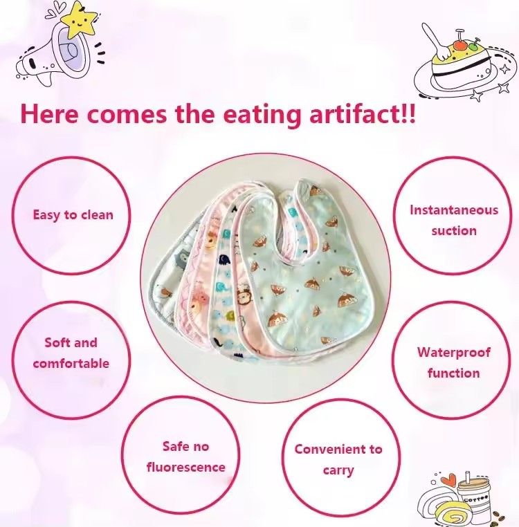 3pcs/Set Baby Cartoon Snap Waterproof Bib Super Soft Baby Bib Newborn Crystal Velvet Saliva Towel E-1159