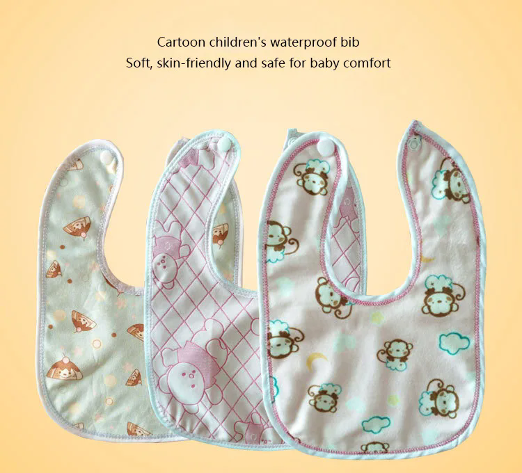 3pcs/Set Baby Cartoon Snap Waterproof Bib Super Soft Baby Bib Newborn Crystal Velvet Saliva Towel E-1159