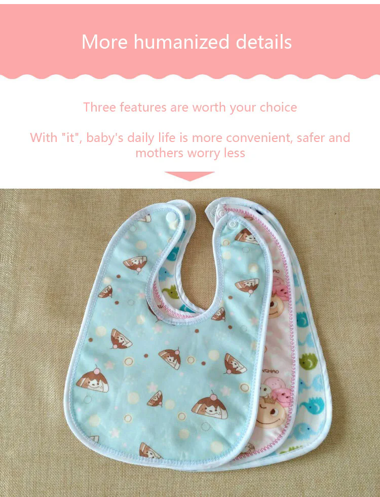 3pcs/Set Baby Cartoon Snap Waterproof Bib Super Soft Baby Bib Newborn Crystal Velvet Saliva Towel E-1159