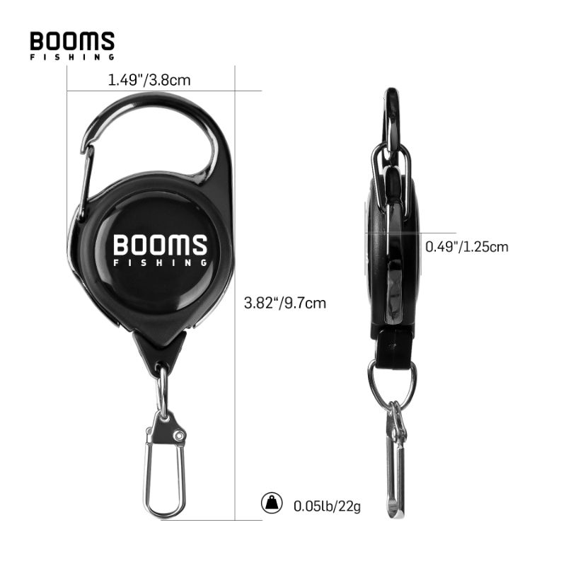 1pc Booms Fishing RG1 Retractable Badge Holder Carabiner Lanyard Key Rope Chain Reel Badge Holder Fishing Tackle Boxes Accessorie E-1296