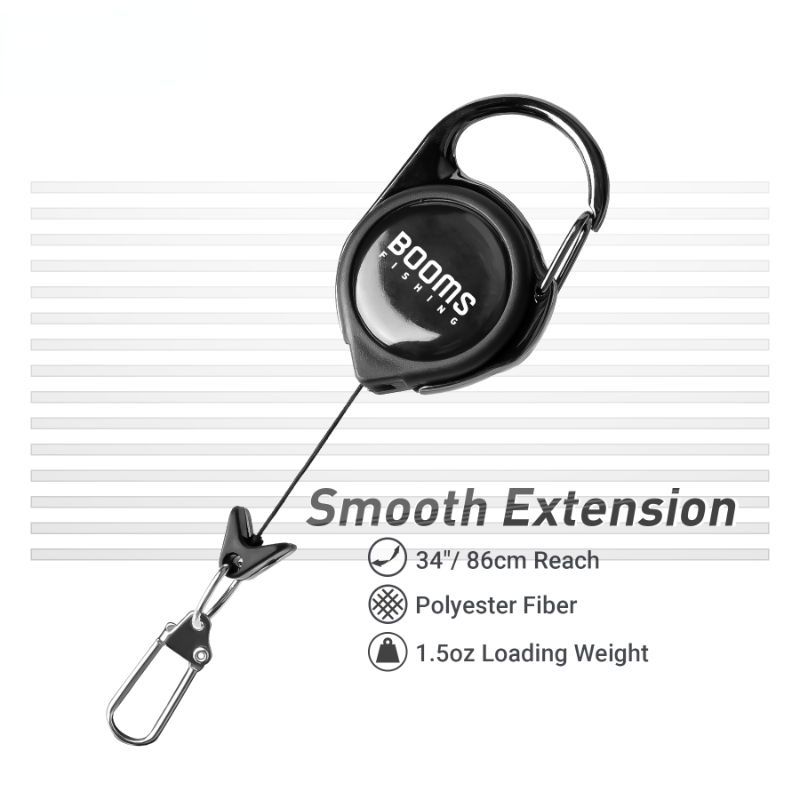1pc Booms Fishing RG1 Retractable Badge Holder Carabiner Lanyard Key Rope Chain Reel Badge Holder Fishing Tackle Boxes Accessorie E-1296