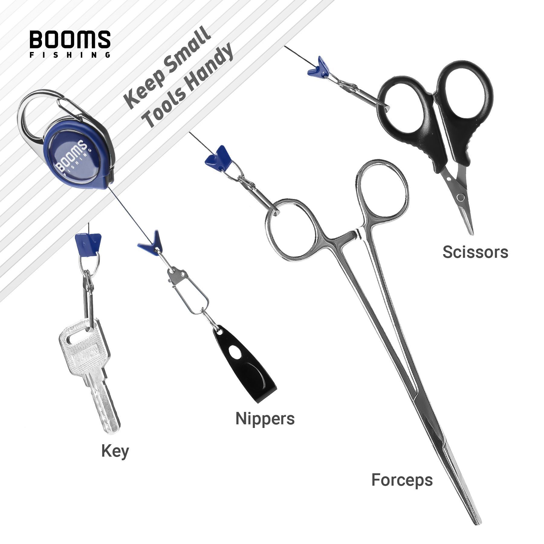 1pc Booms Fishing RG1 Retractable Badge Holder Carabiner Lanyard Key Rope Chain Reel Badge Holder Fishing Tackle Boxes Accessorie E-1296