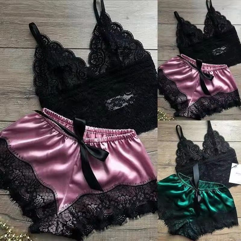 1 Set Womens Lace Sleepwear Lingerie Tops Shorts Set Babydoll Pajamas Nightwear S/M/L/XL/2XL New Color FZ-118