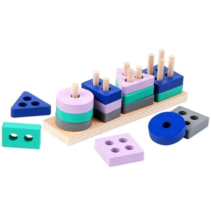 Building Block Four Sets Columns Geometric Sleeve Column Children Montessori Early Education Shape Matching Color Cognitive TMZ