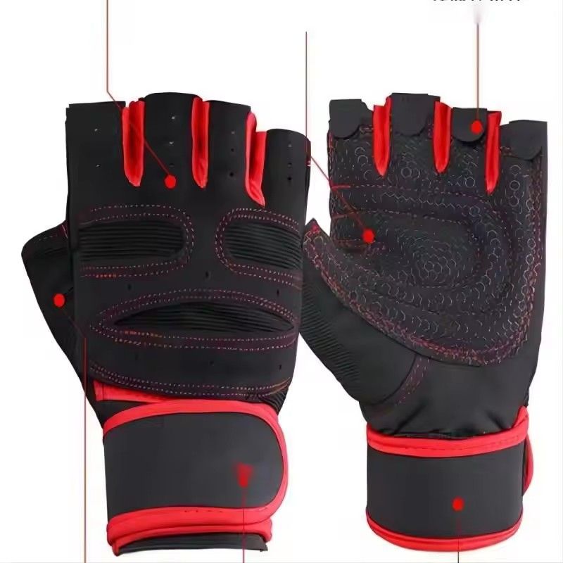 Workout Gloves for Men Women Half Finger Glove with Wrist Wrap for Sport Weight Lifting Training Bicycle Motorcyclist Gym Glove O-4-6